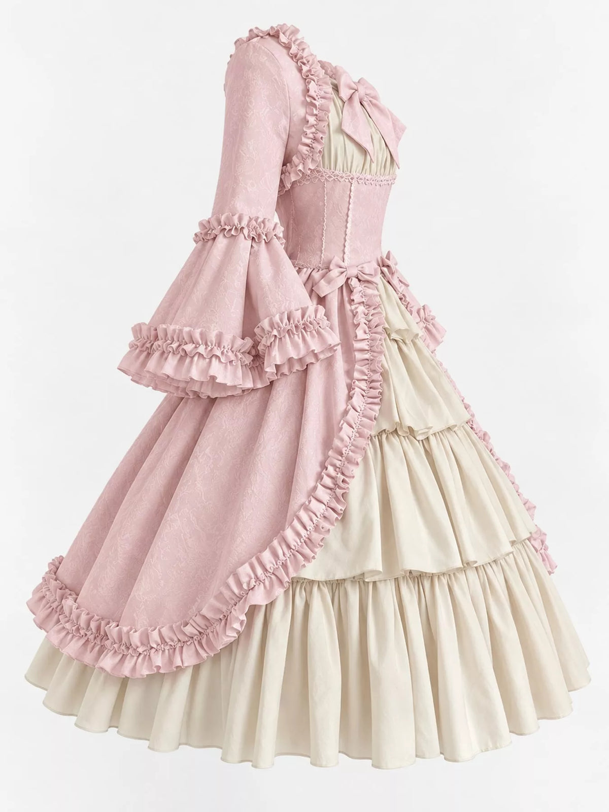 Vintage Lolita Ruffled Layered Dress in pink and cream