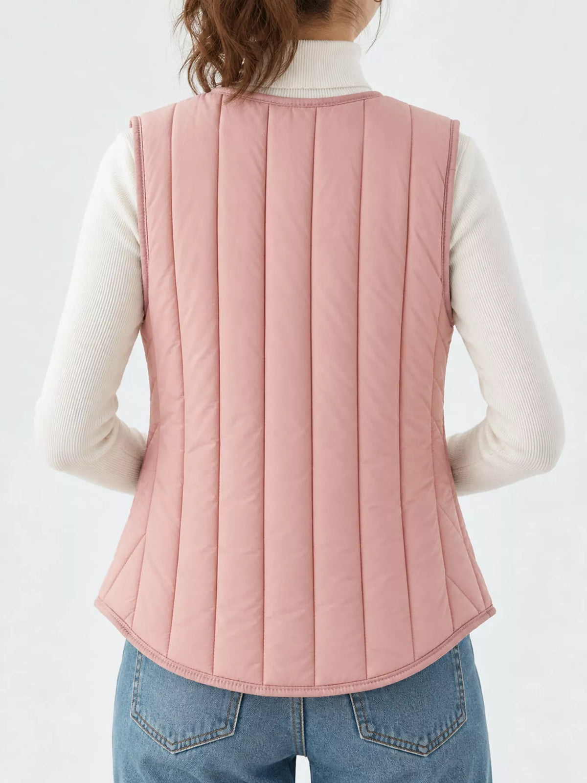 Quilted Button Up Vest in pink, back view