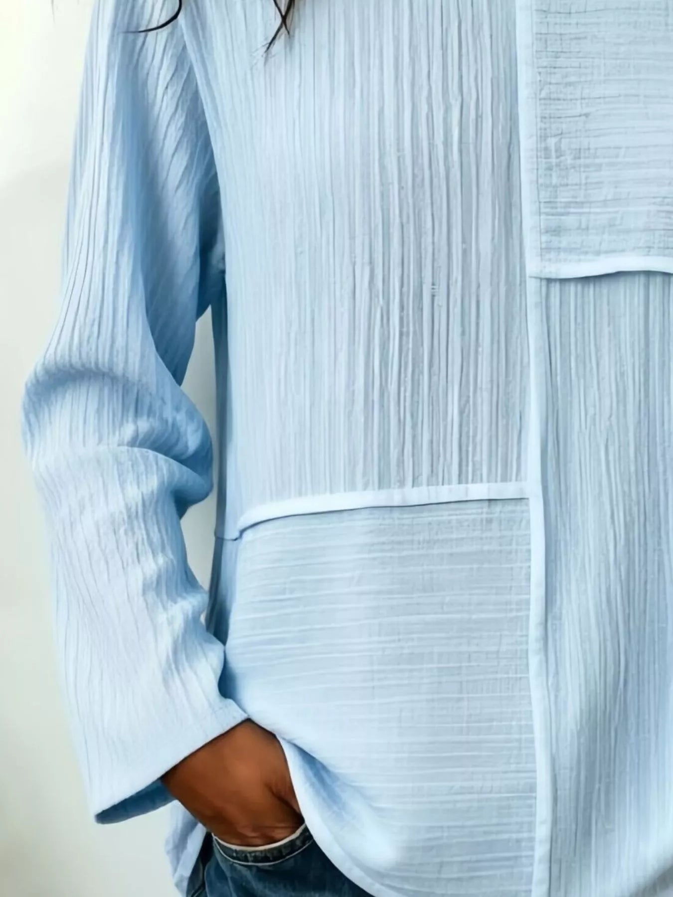 Trendsi Textured Patchwork Long Sleeve Casual T-Shirt -
