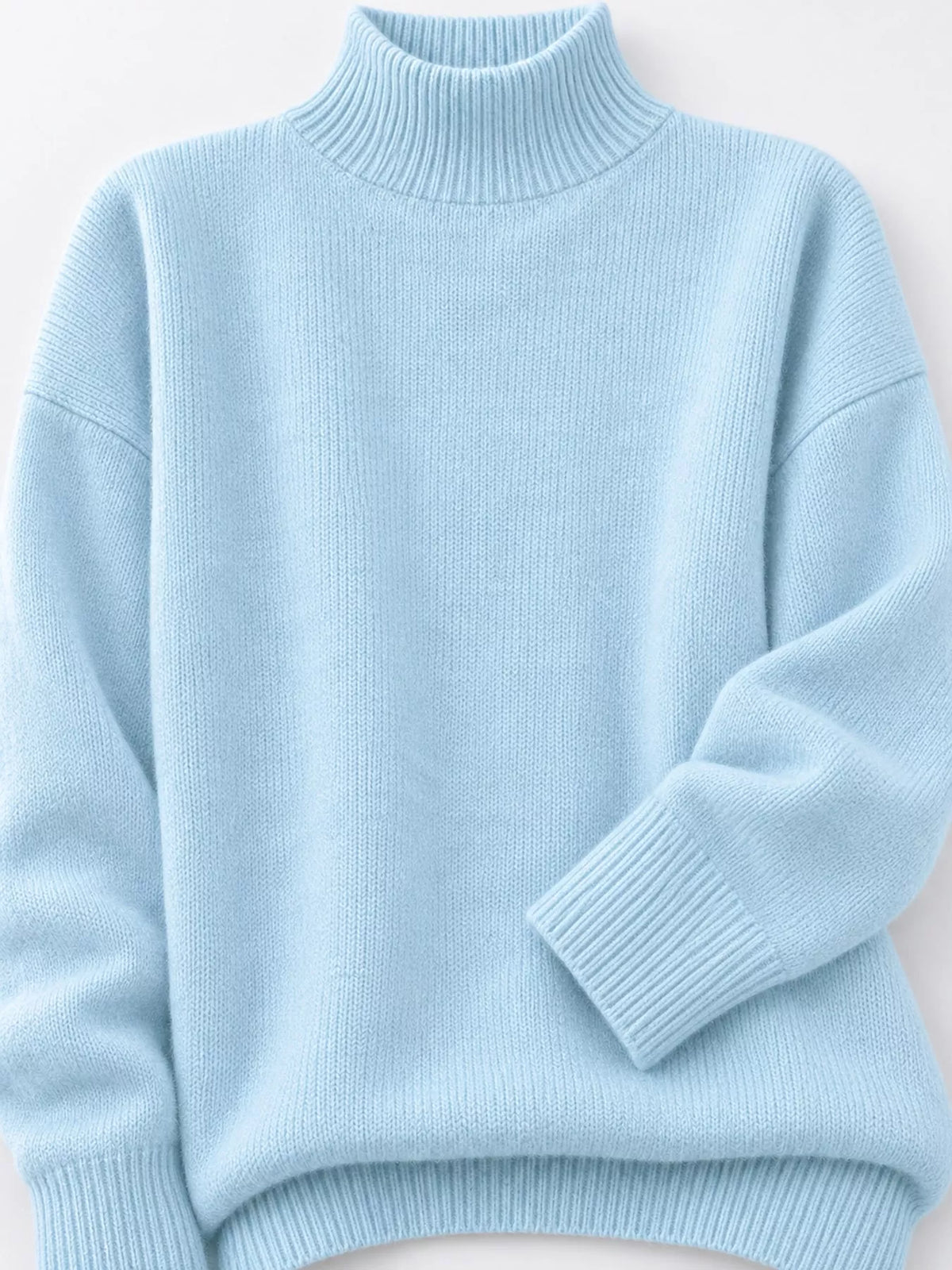 Turtleneck sweater, light blue knit detail