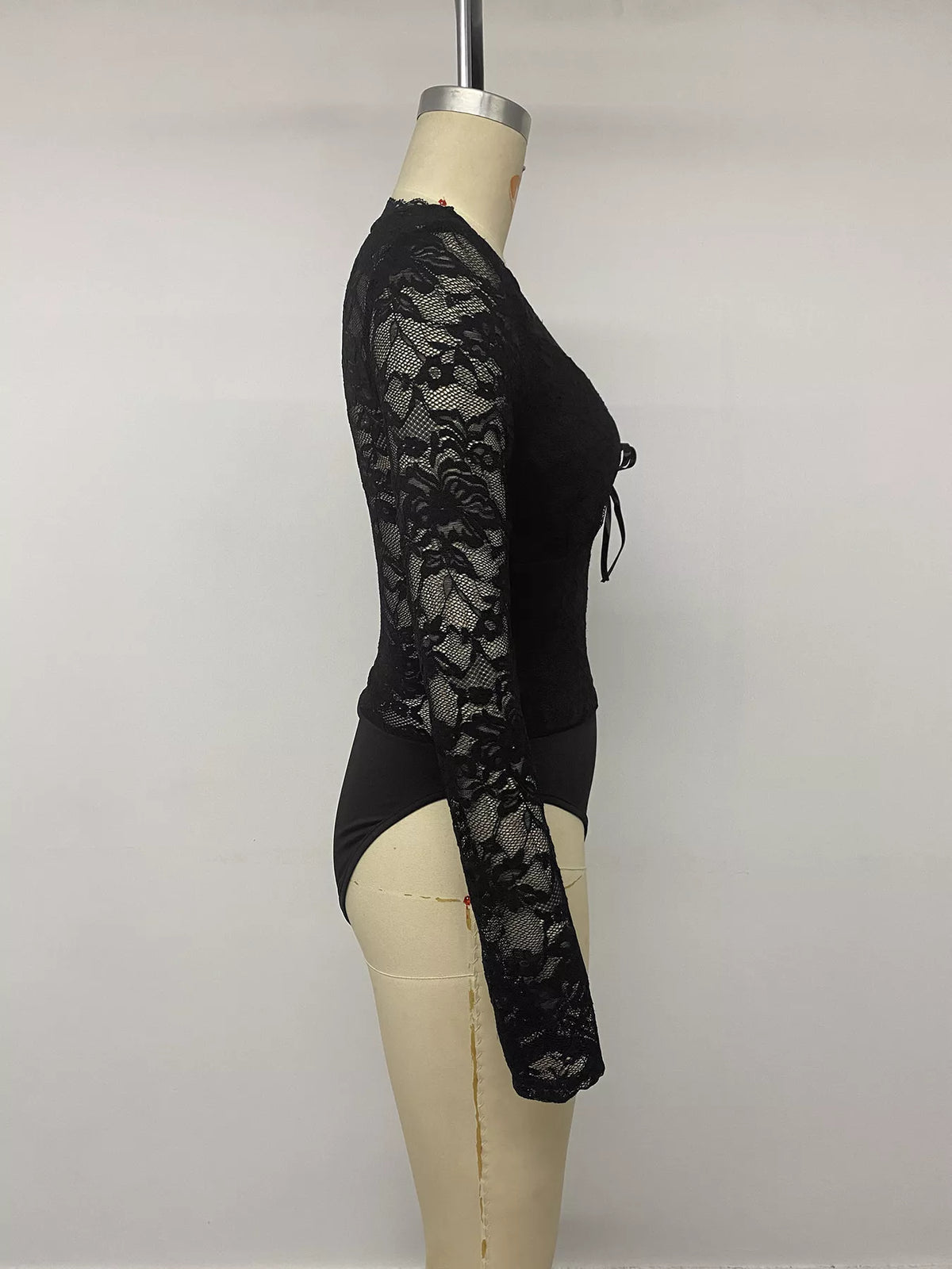 Trendsi Lace Long Sleeve Bodysuit with Bow Detail -