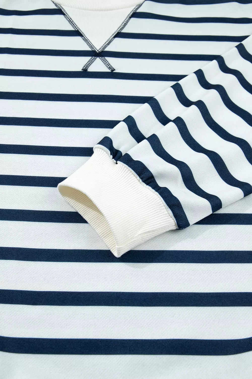 Women's Striped Long Sleeve Top and Wide-Leg Pants Set in White, additional detail view