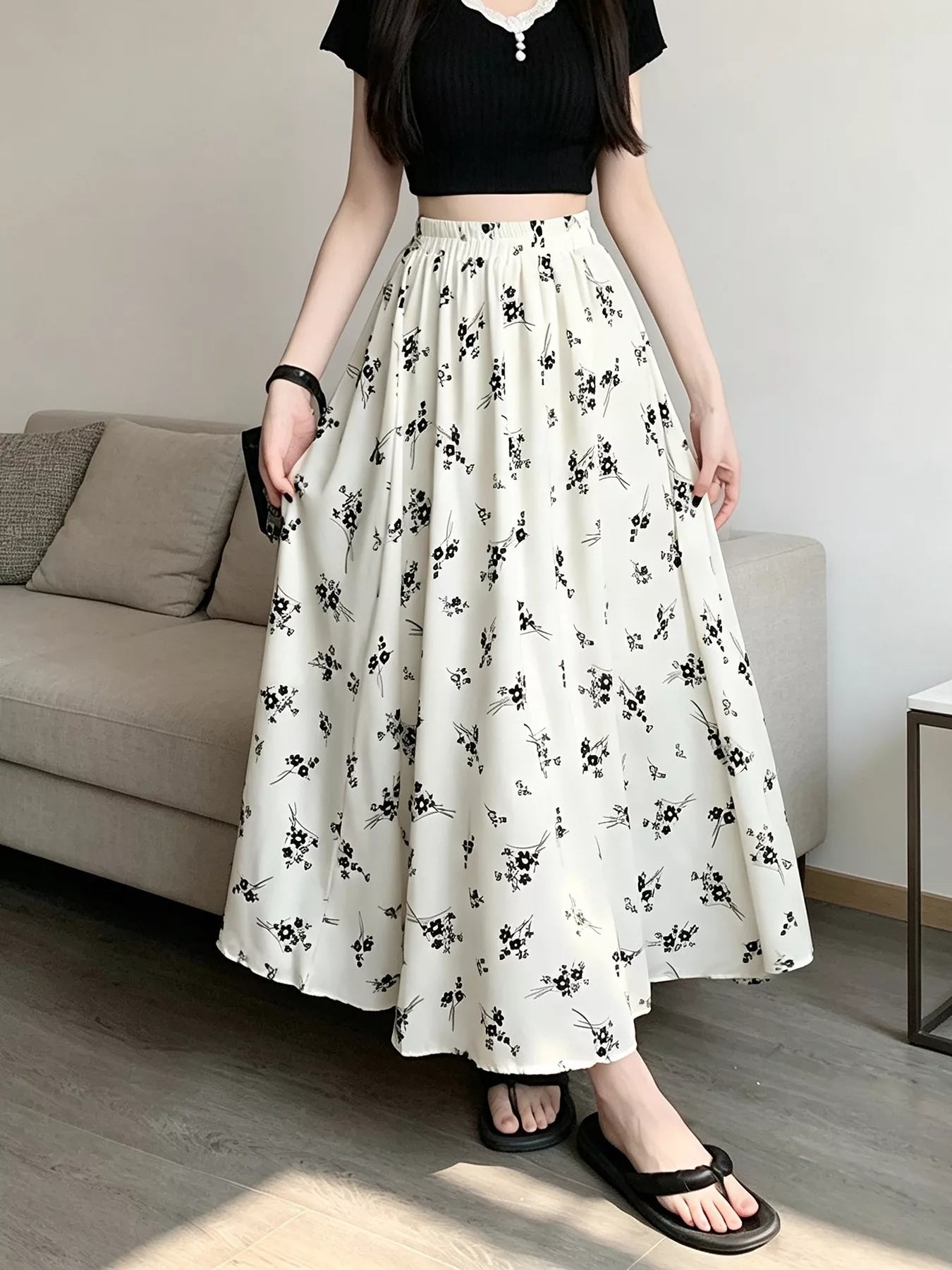 Trendsi Floral Print A-Line Skirt -