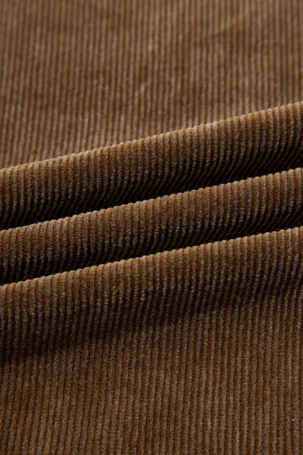 Women's Straight Leg Corduroy Metal Button Zip-up Pants in Taupe, additional detail view