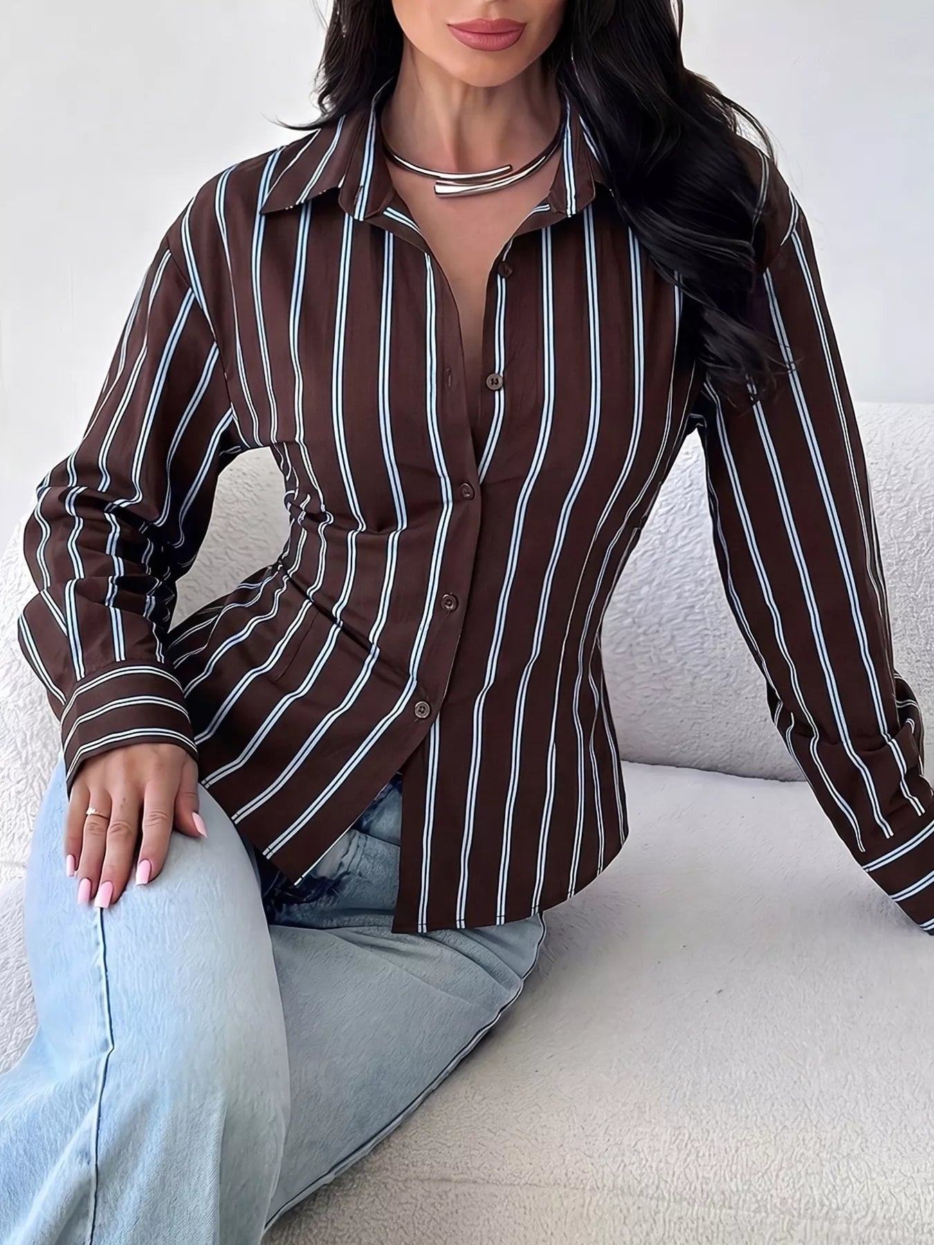 Trendsi Striped Button-Down Slim-Fit Shirt -