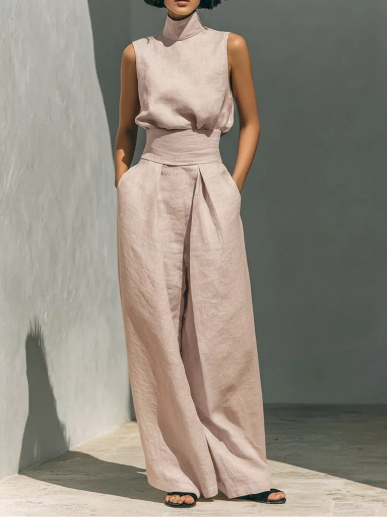 Trendsi Full Size Sleeveless Wide-Leg Jumpsuit with Smocked Waist Plus Size -