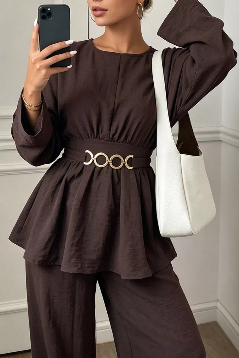 Chain-waist top and pants set