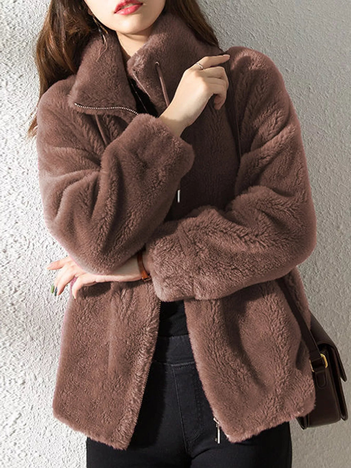 Faux-fur jacket, brown front