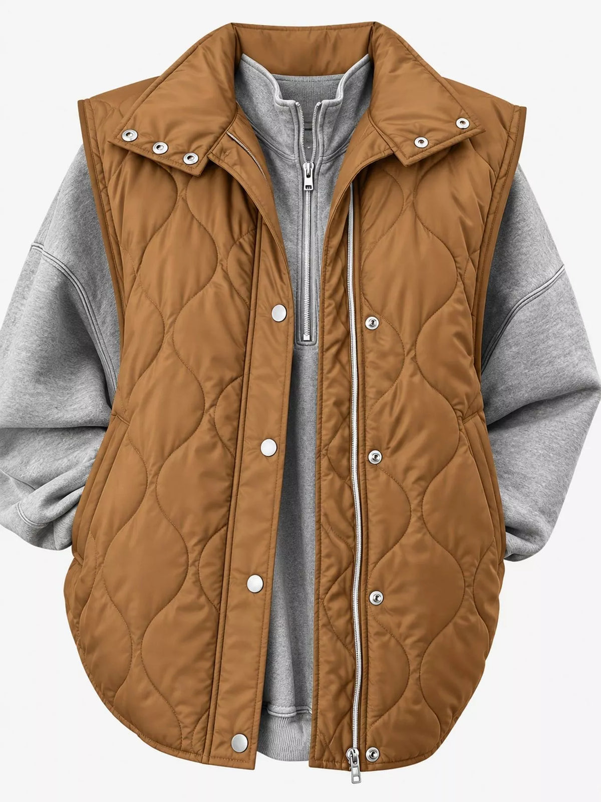 Quilted Snap-Front Vest — front view