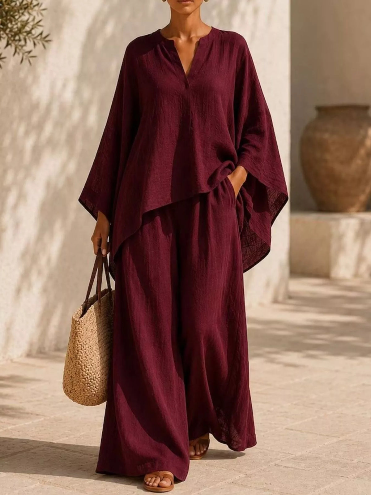 Trendsi Full Size Loose Fit Top and Wide-Leg Pants Set Plus Size -