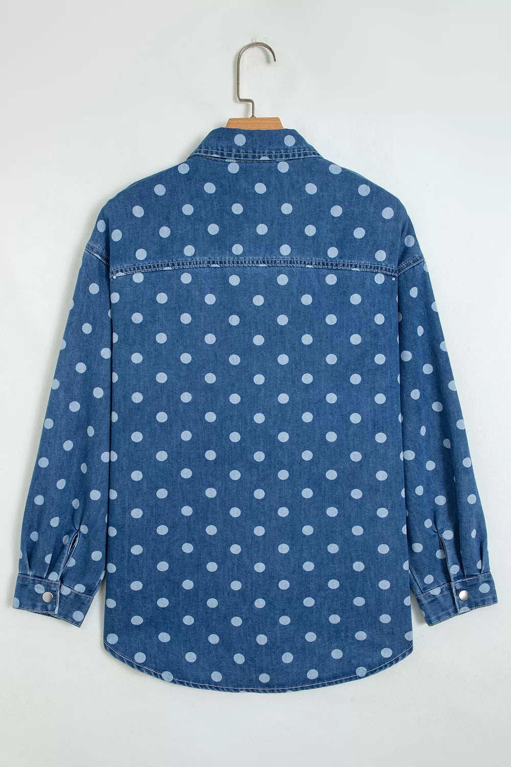 Trendsi Polka Dot Long Sleeve Collar Shift Tunic Denim Jacket -