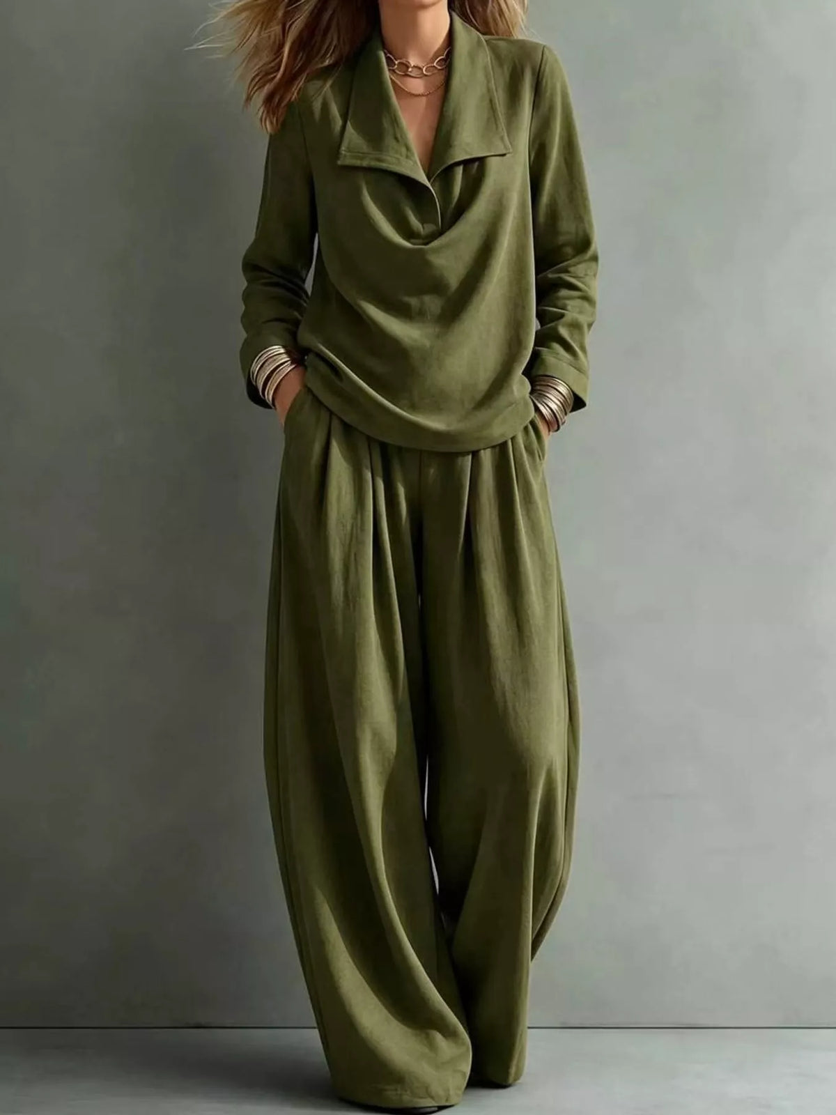 Top and Wide-Leg Pants Set — front view