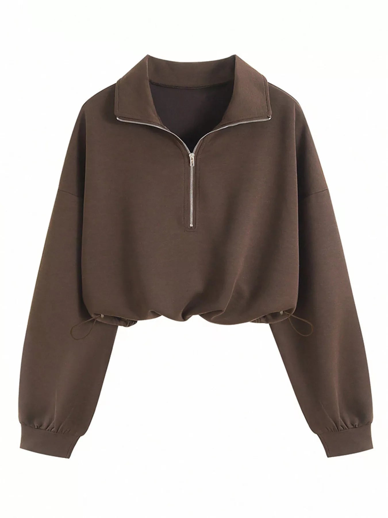 Trendsi Half Zip Drawstring Hem Sweatshirt -
