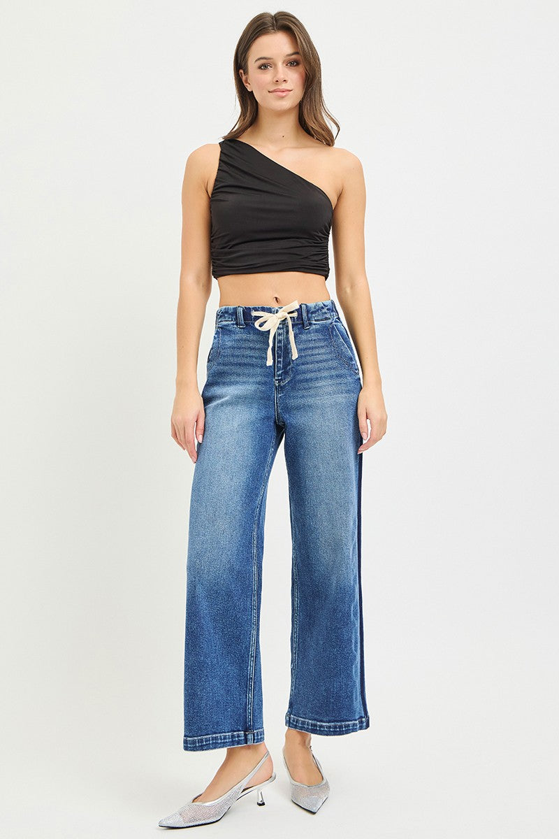 Women's High-Rise Cropped Wide-Leg Jeans With Drawstring Waist — product view 6