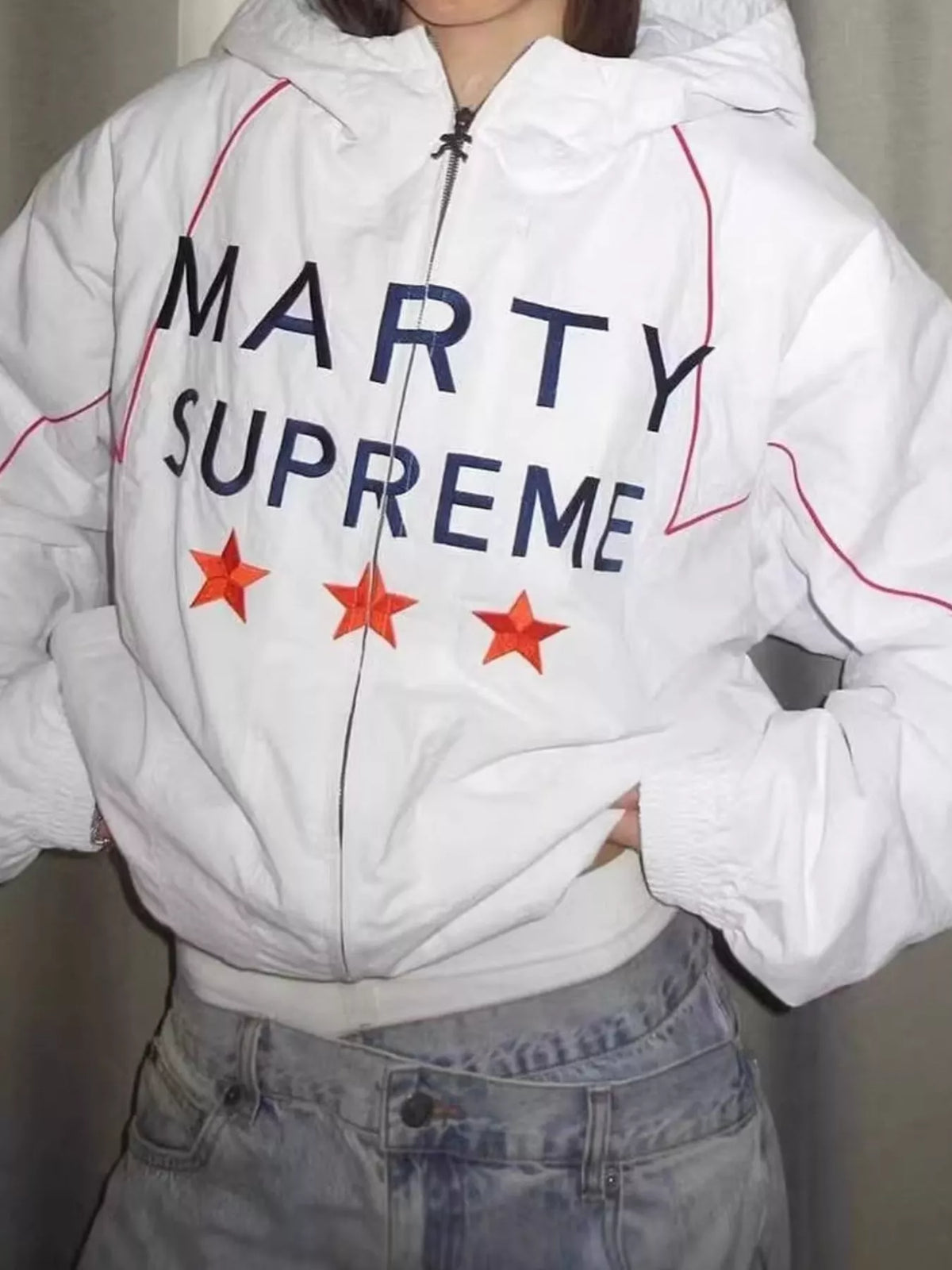 Letter Graphic Color-Block Jacket — front view