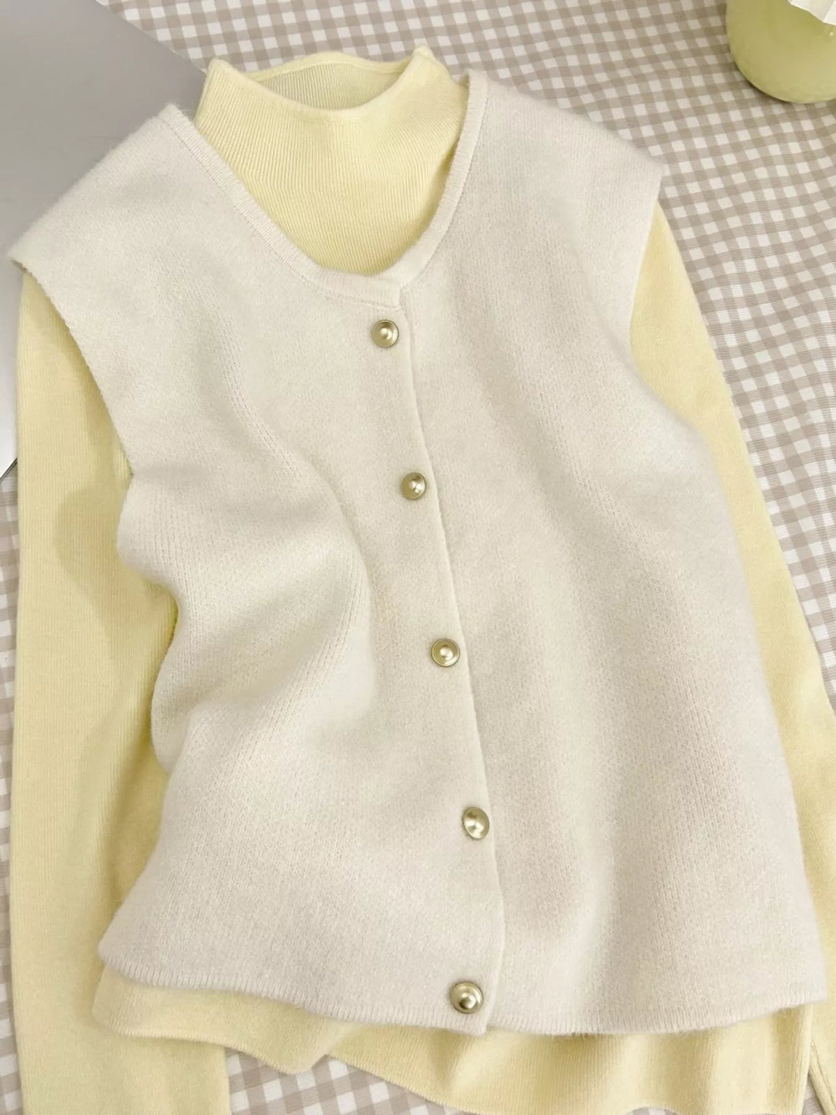 Button-Down Sweater Vest in apricot