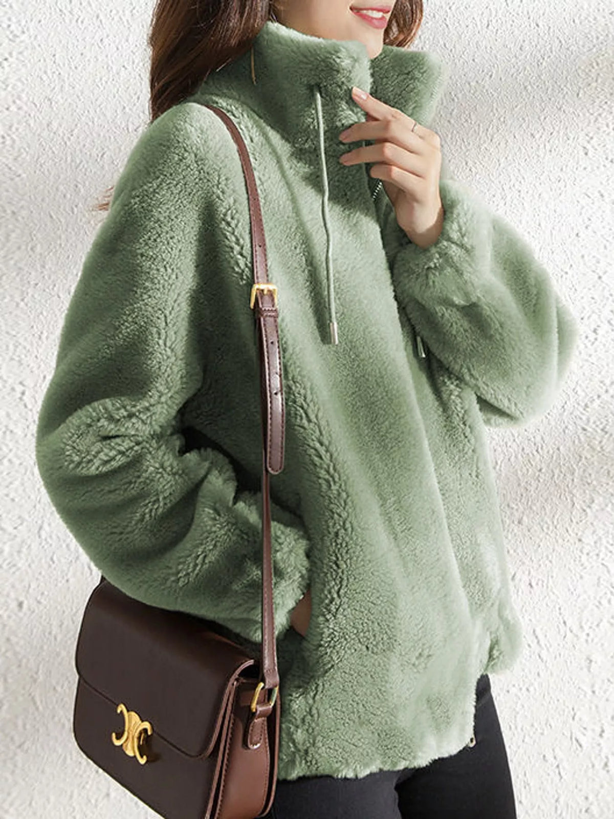 Faux-fur jacket, green side
