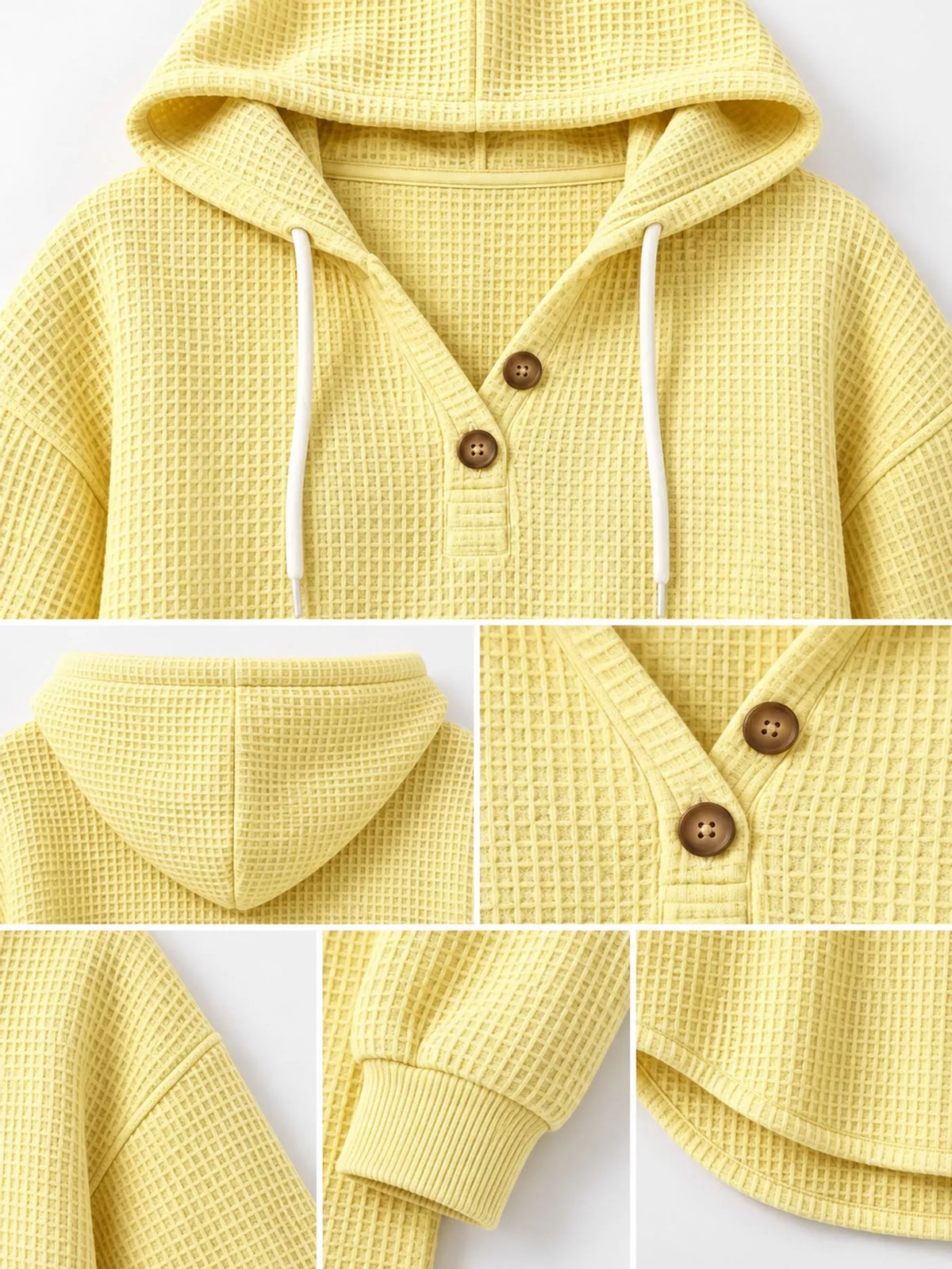 Waffle-knit hoodie, yellow detail collage