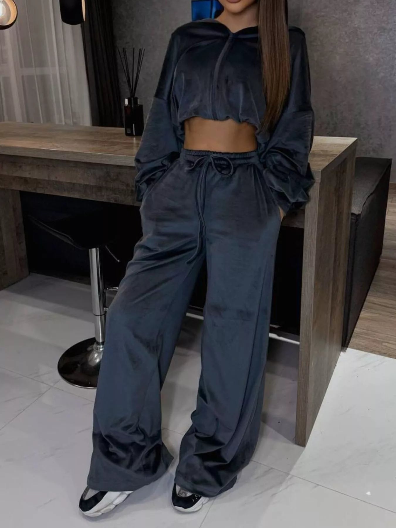 Trendsi Zip Up Hoodie and Wide-Leg Pants Set -
