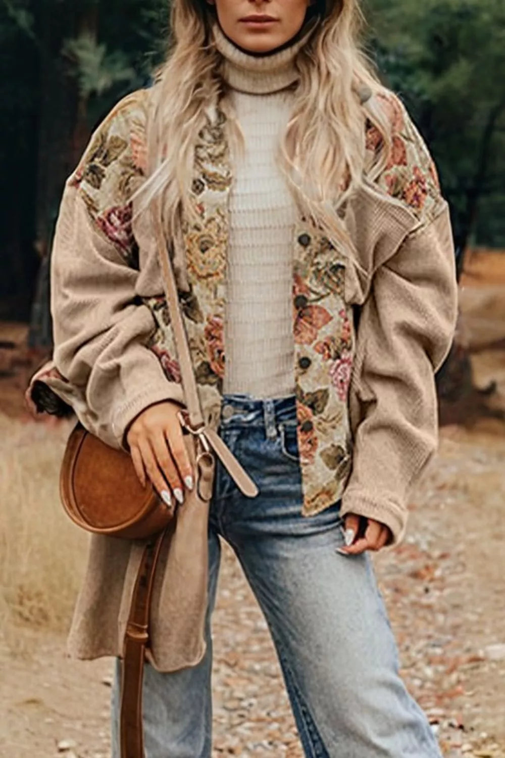 Trendsi Floral Button Up Long Sleeve Shacket -