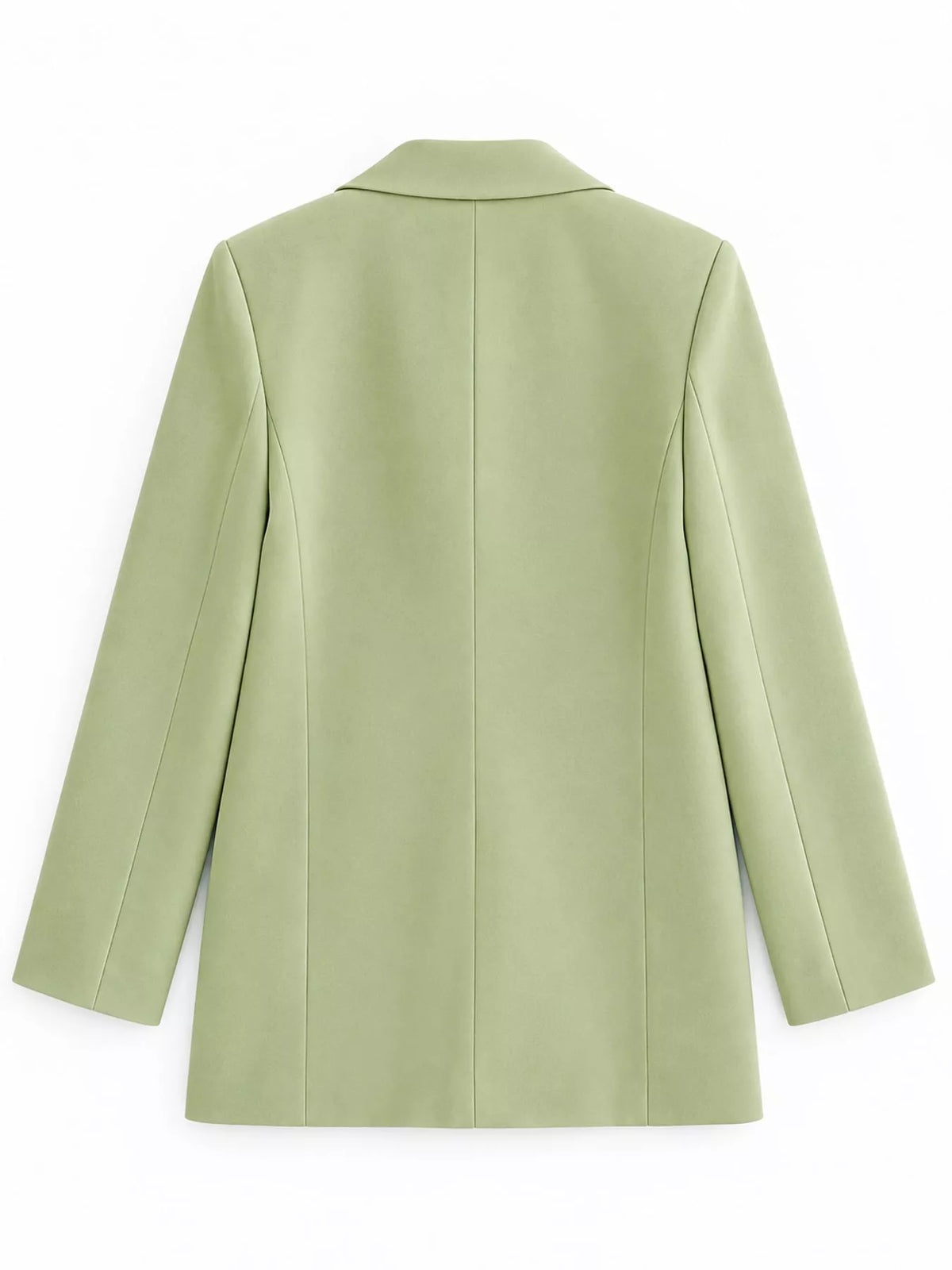 Light green double-breasted lapel collar blazer, back view
