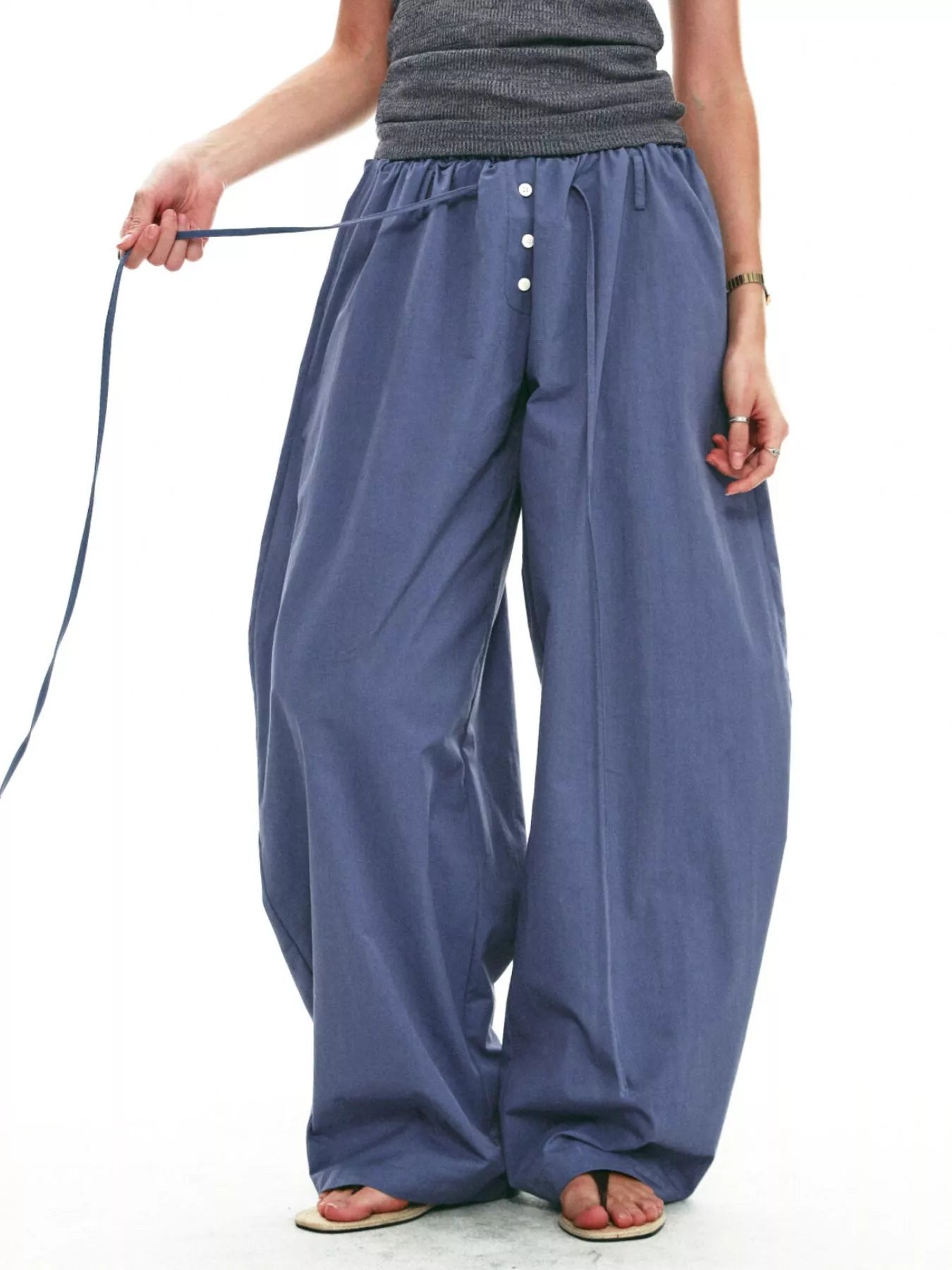 Drawstring wide-leg pants