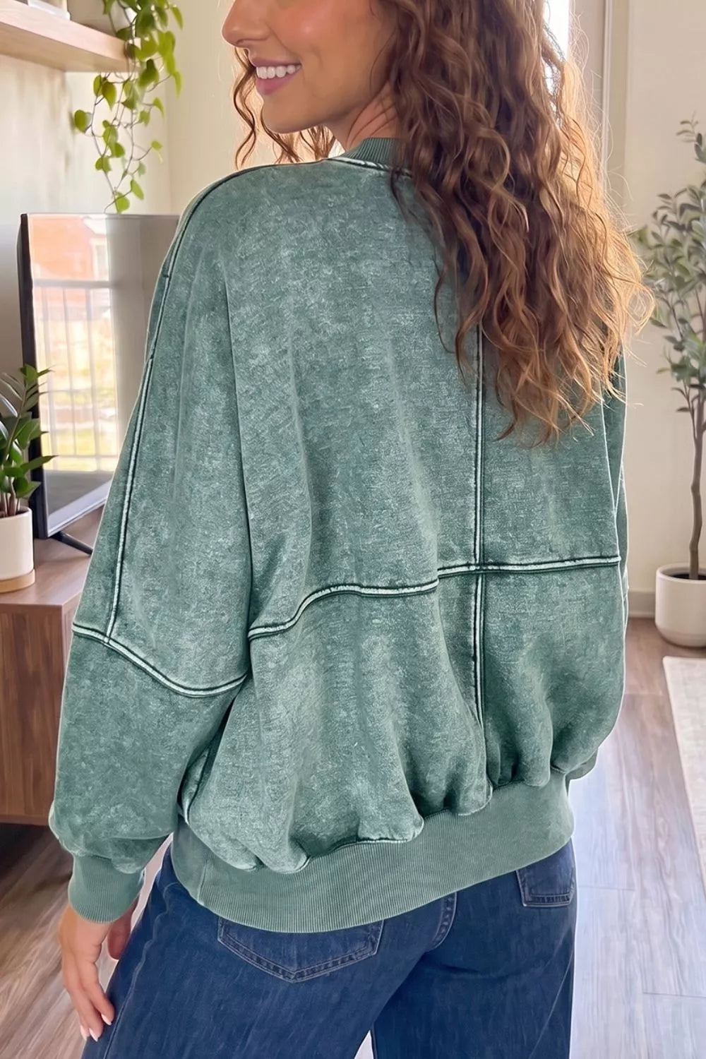 Trendsi Oversized Washed Zip-Up Long Sleeve Sweatshirt -