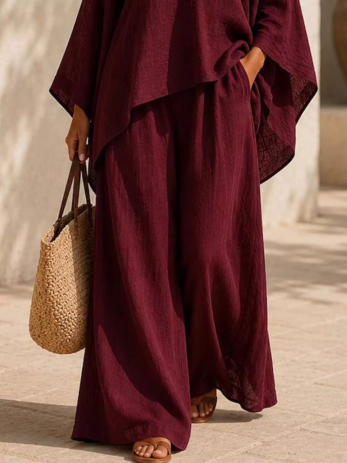 Trendsi Full Size Loose Fit Top and Wide-Leg Pants Set Plus Size -