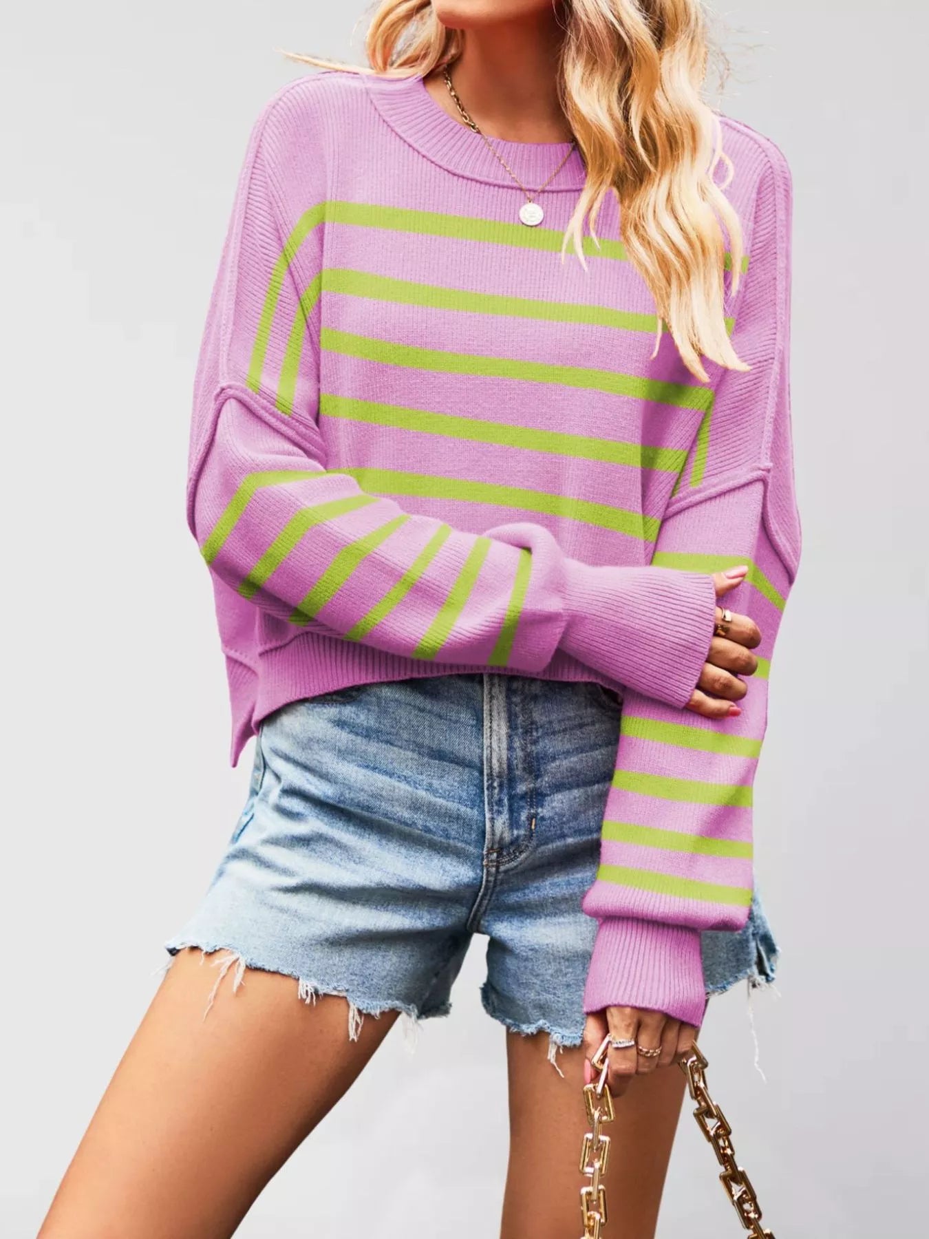 Trendsi Crew Neck Dropped Shoulder Sweater -