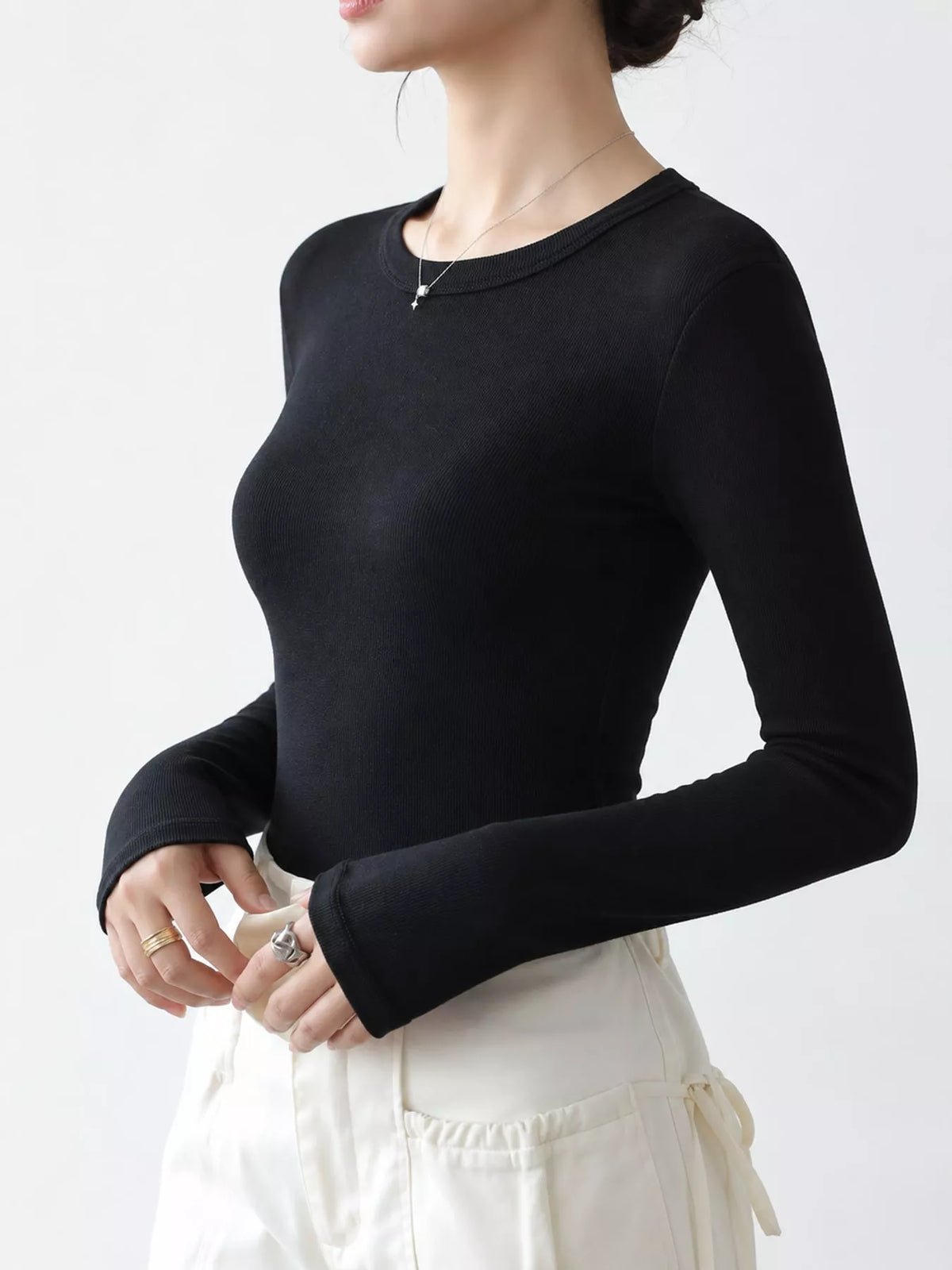 Slim-Fit Long Sleeve Crew Neck T-Shirt — side view