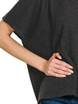 Trendsi Zenana Ribbed Round-Neck Short-Sleeve Knit Top -