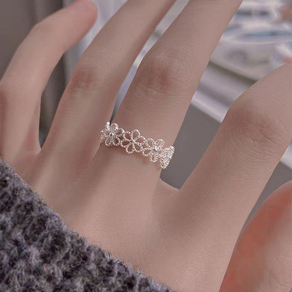 Trendsi Floral Adjustable Open Ring -