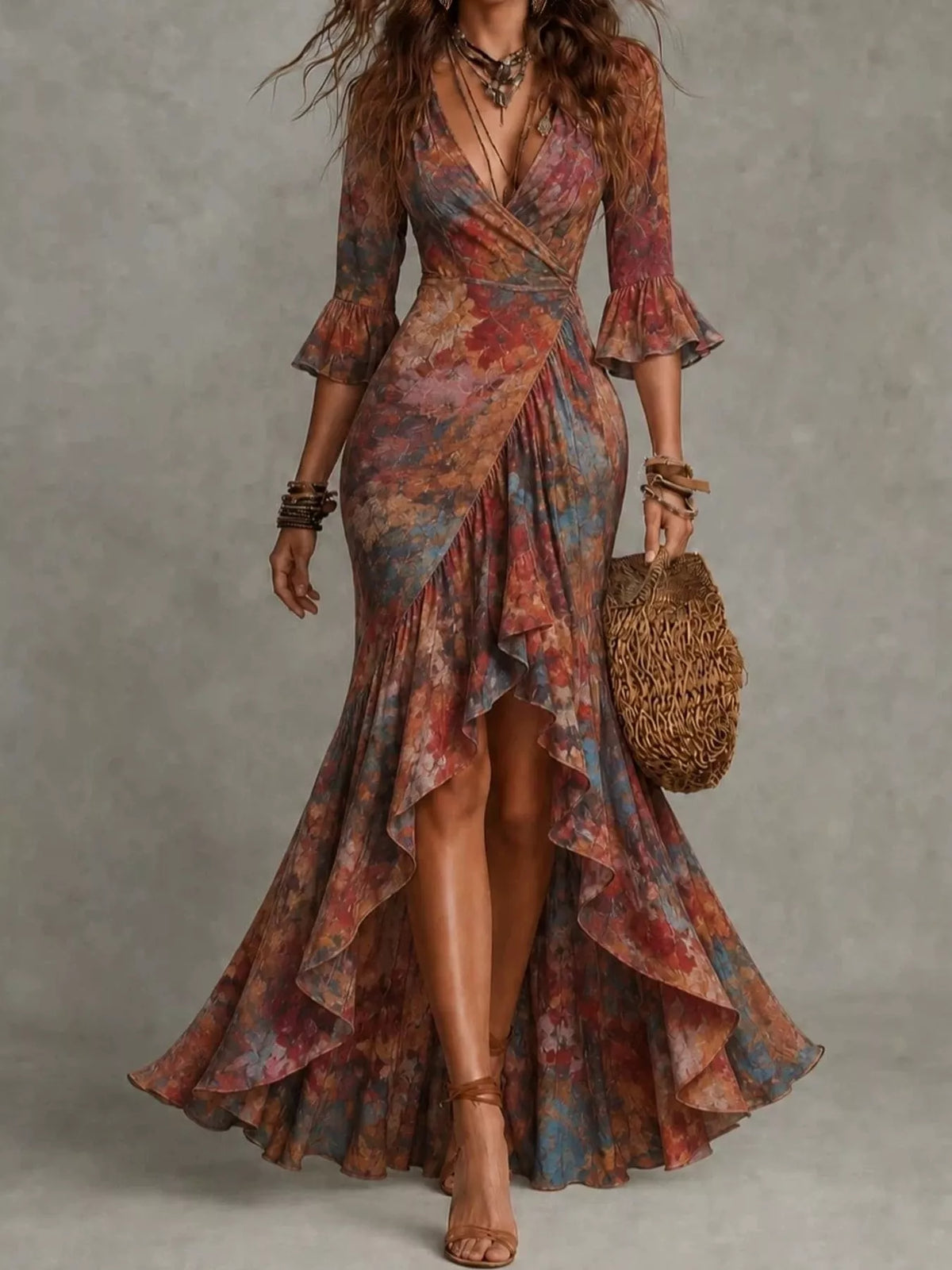 High-low maxi dress, multicolor front