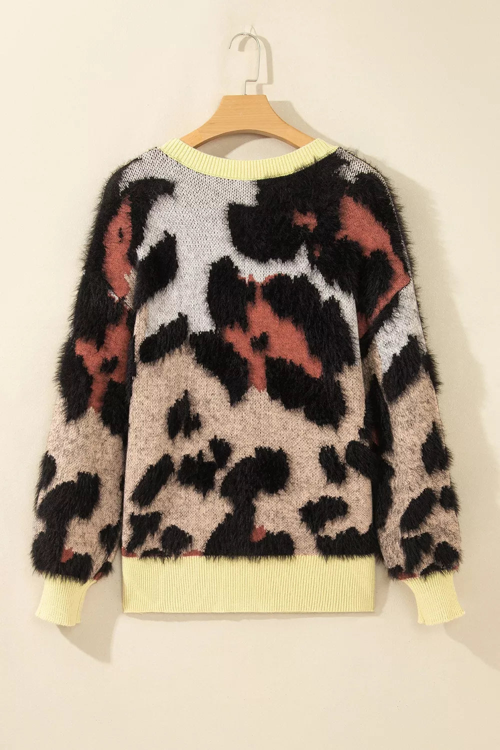 Trendsi Leopard Print Drop Shoulder Long Sleeve Round Neck Sweater -