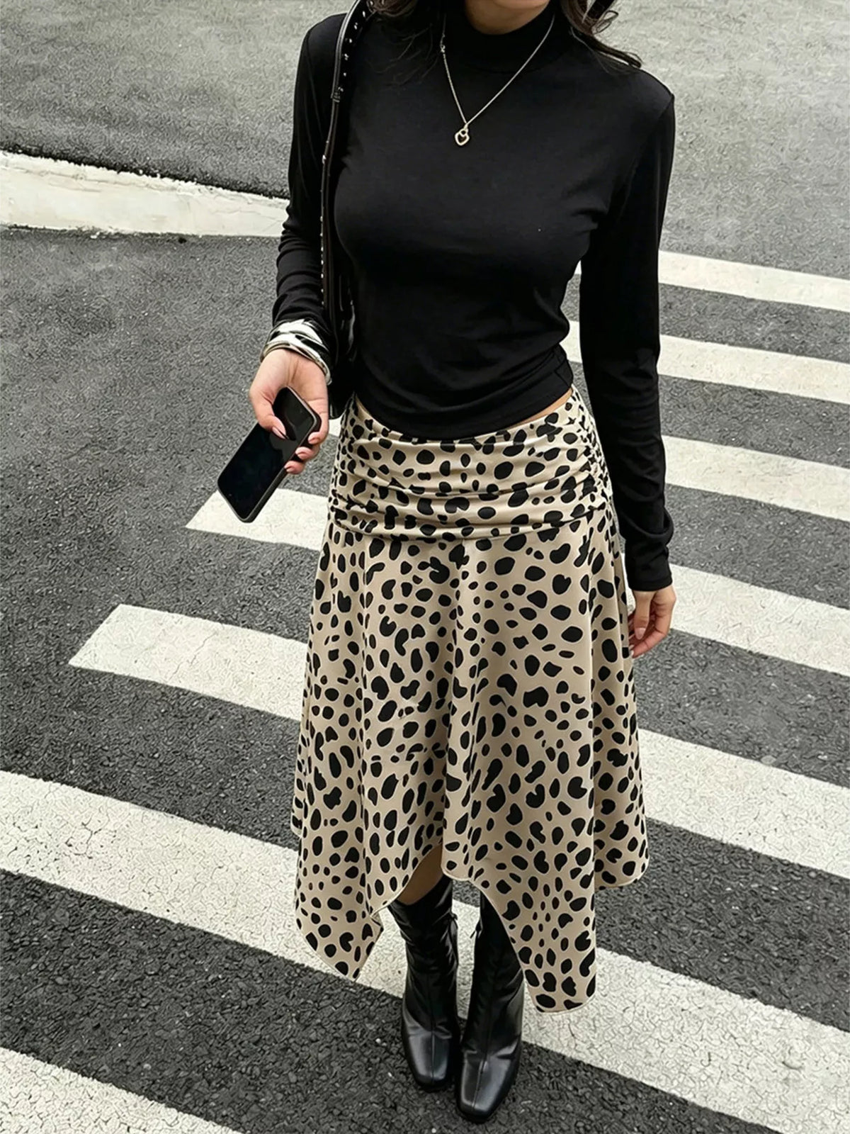 Trendsi Leopard Print Asymmetrical Hem Midi Skirt -