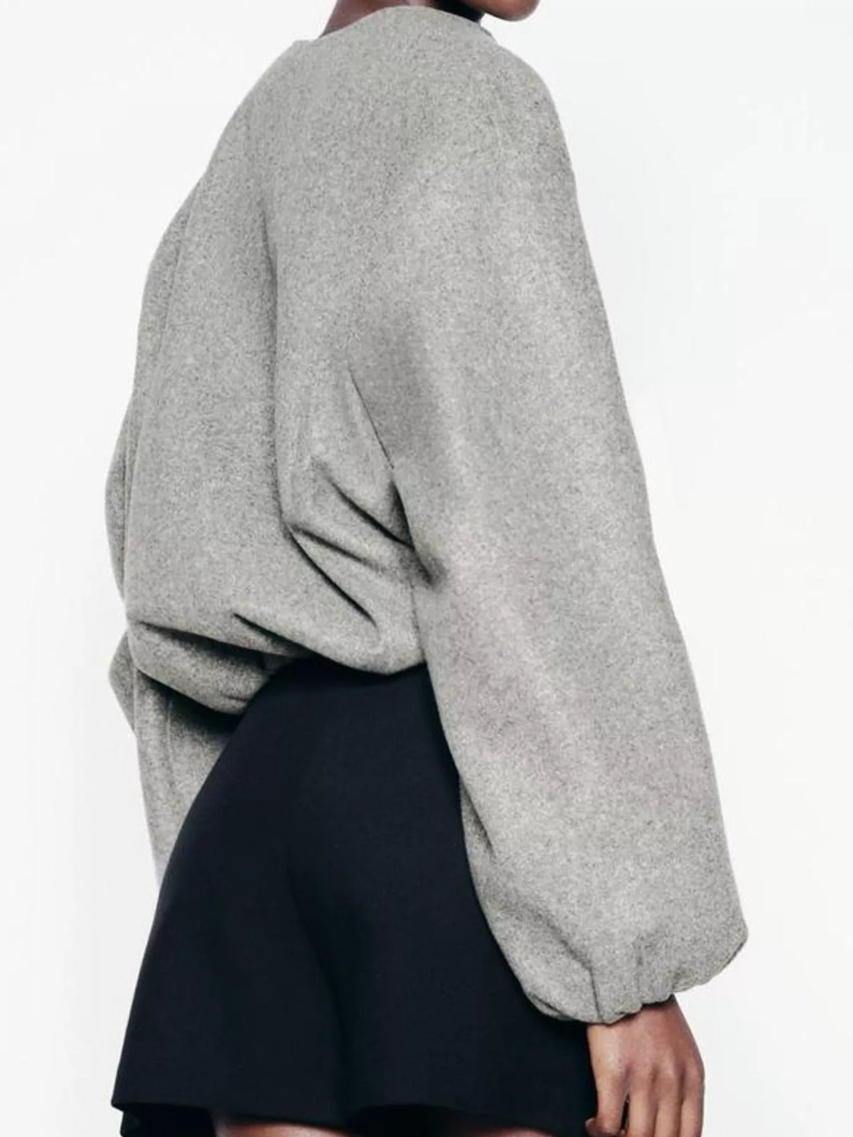 Cropped Round-Neck Zip-Up Jacket — back view