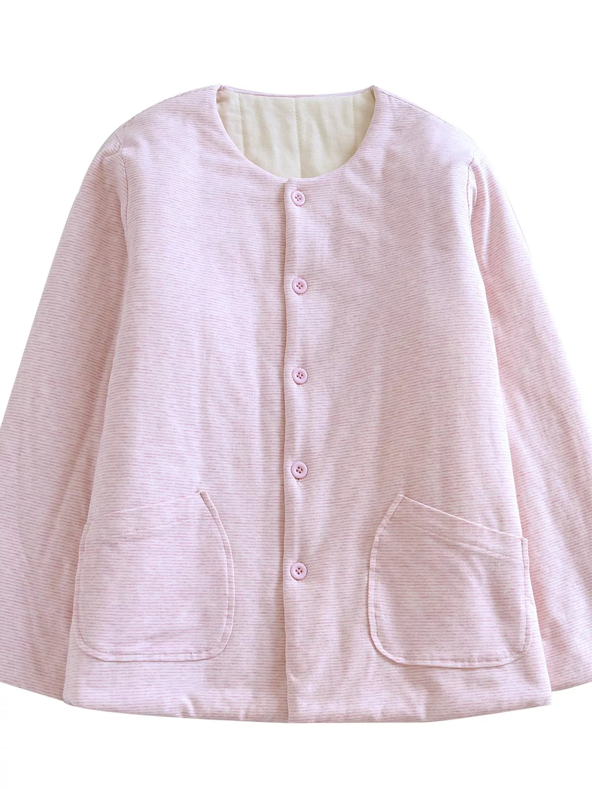 Quilted Crewneck Button-Down Jacket — garment front