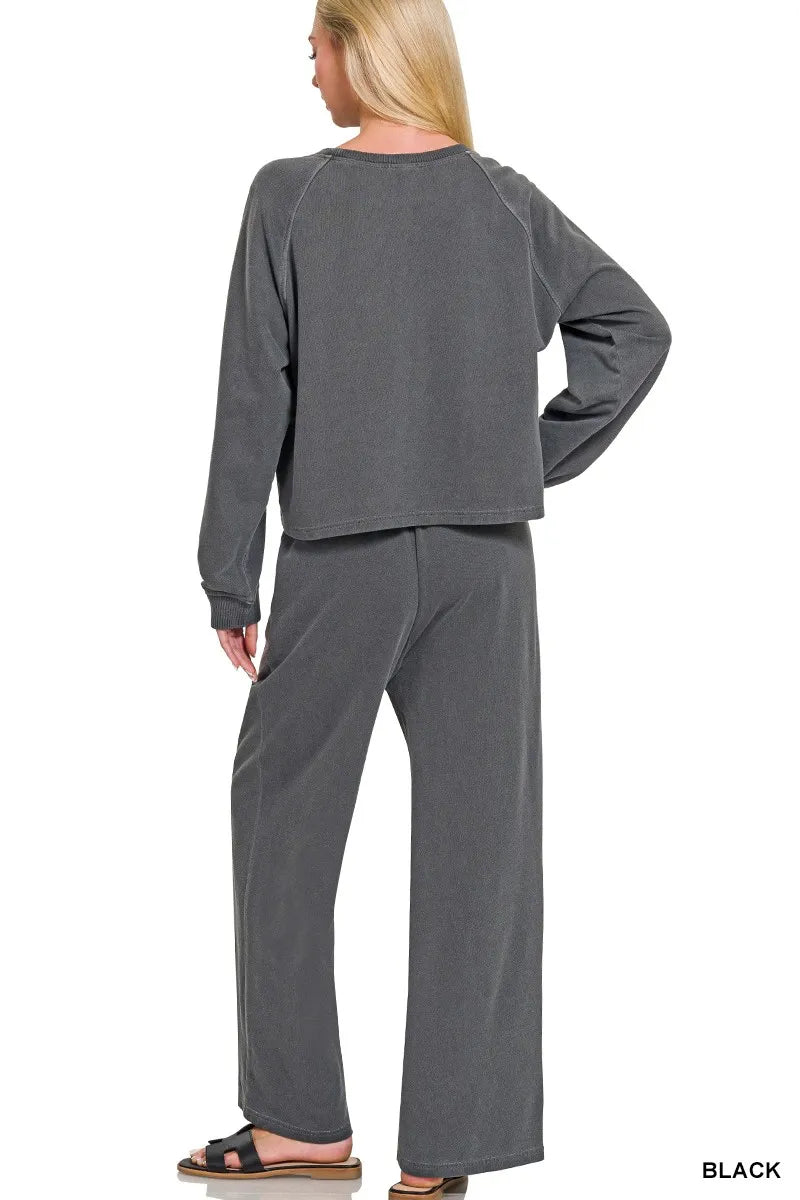 Women's Cropped Sweatshirt and Wide-Leg Pants Loungewear Set — product view 3