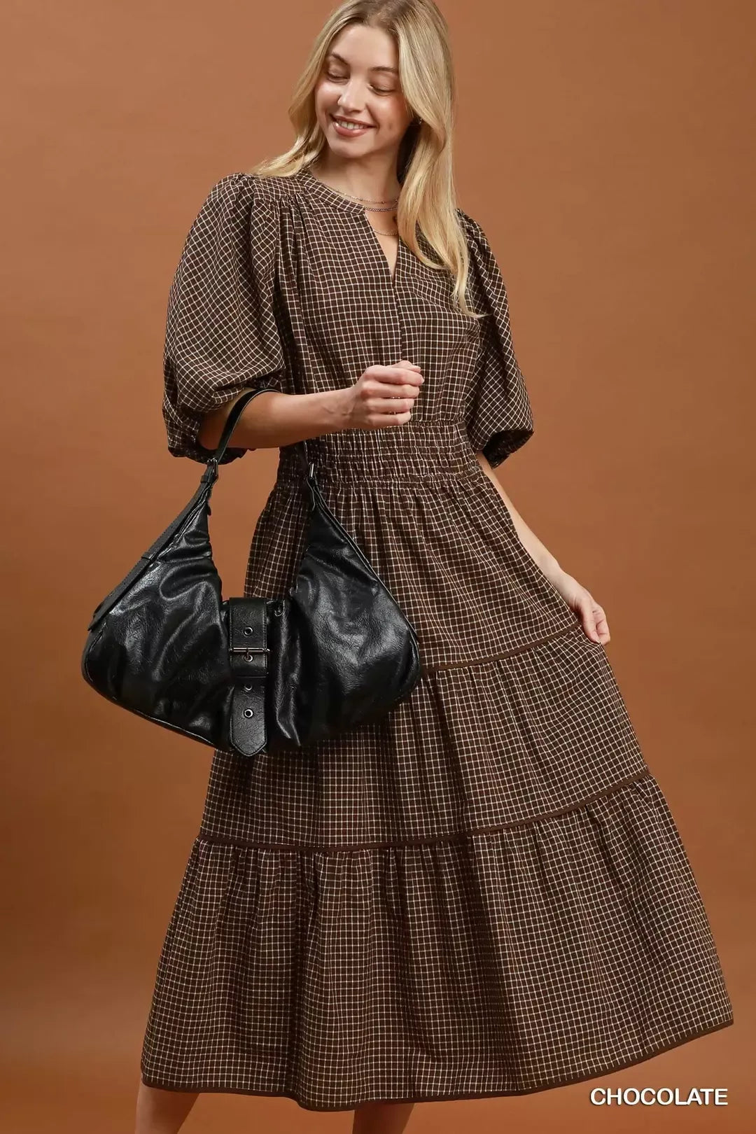 Trendsi Umgee Paid Smocked Waist Tiered Midi Dress -