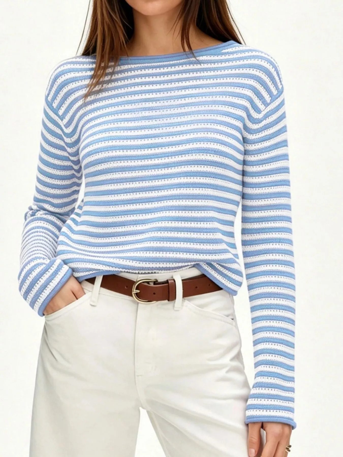 Trendsi Striped Boat Neck Knit Sweater -