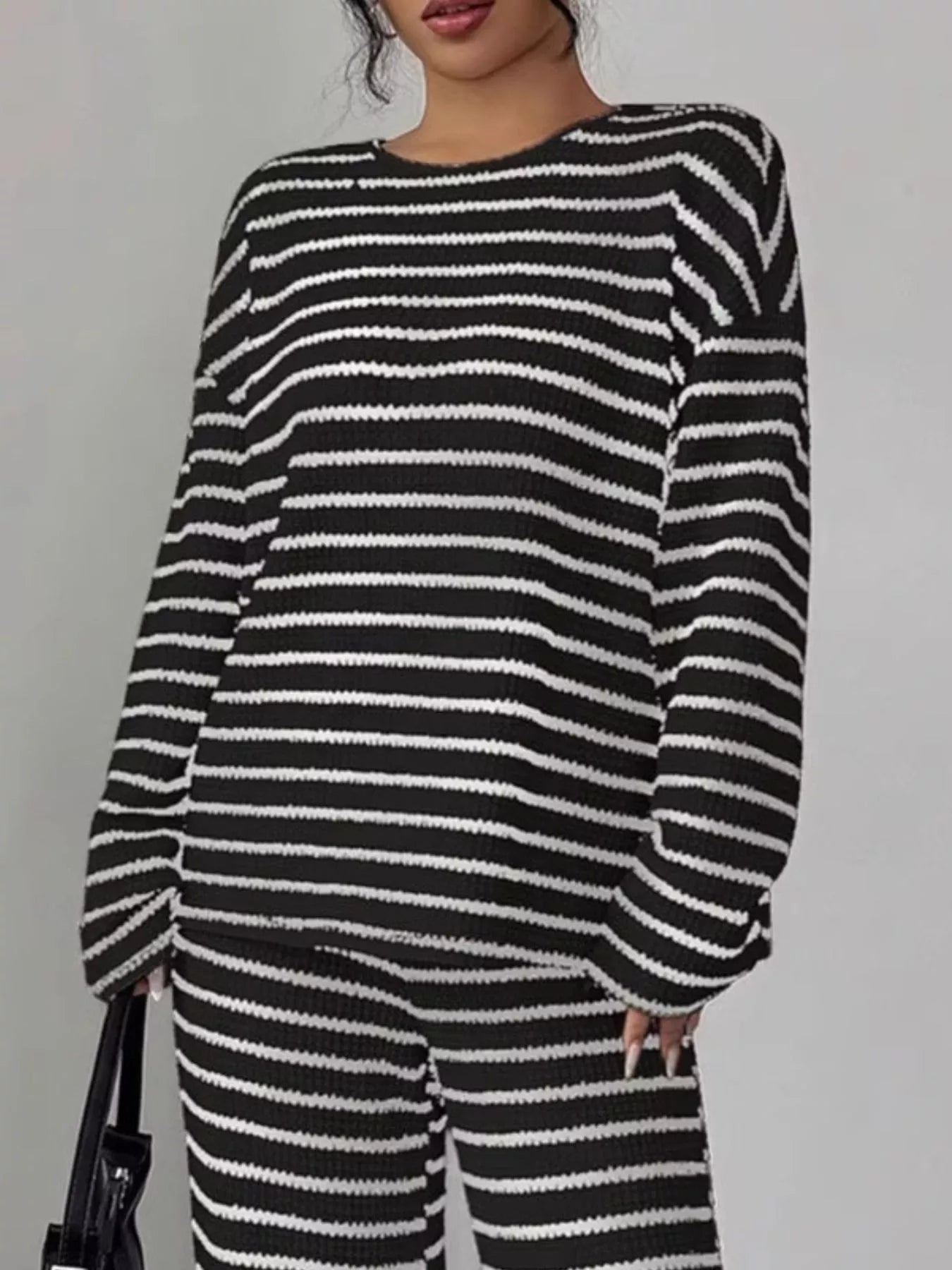 Trendsi Striped Knit Dropped Shoulder Top and Pants Set -