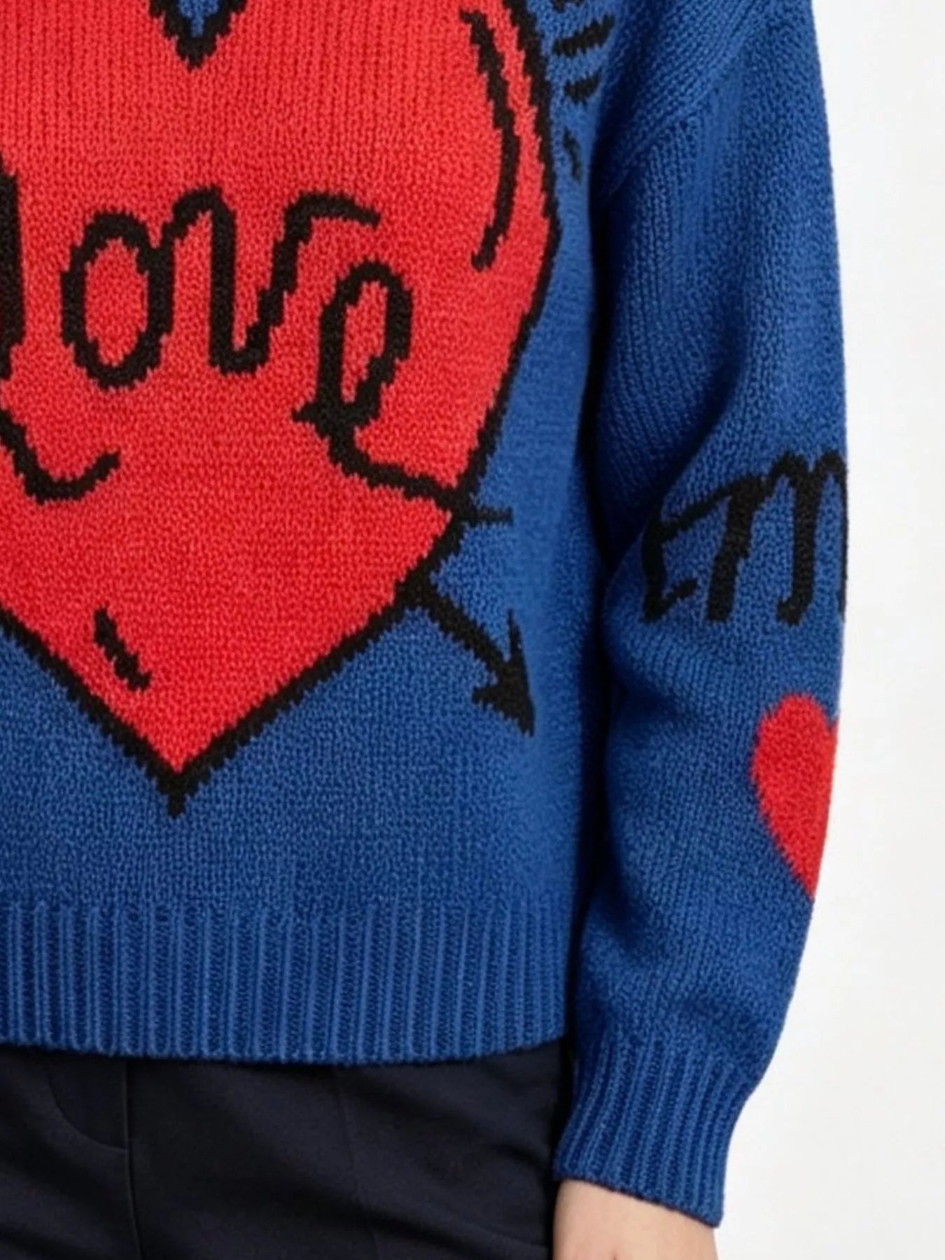 Trendsi Heart Round Neck Ribbed Sweater -
