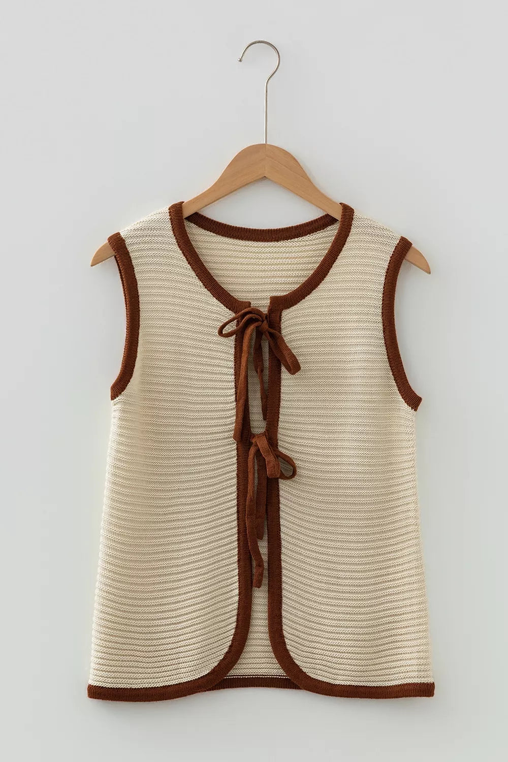 Trendsi Contrast Trim Tie-Front Sweater Vest -