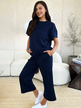 Trendsi Double Take Full Size Texture Short Sleeve Top and Pants Set -