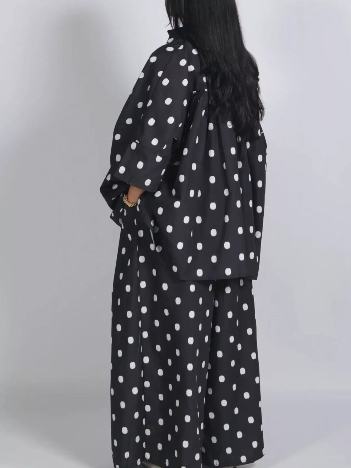 Collared 3/4 sleeve outfit set, back view