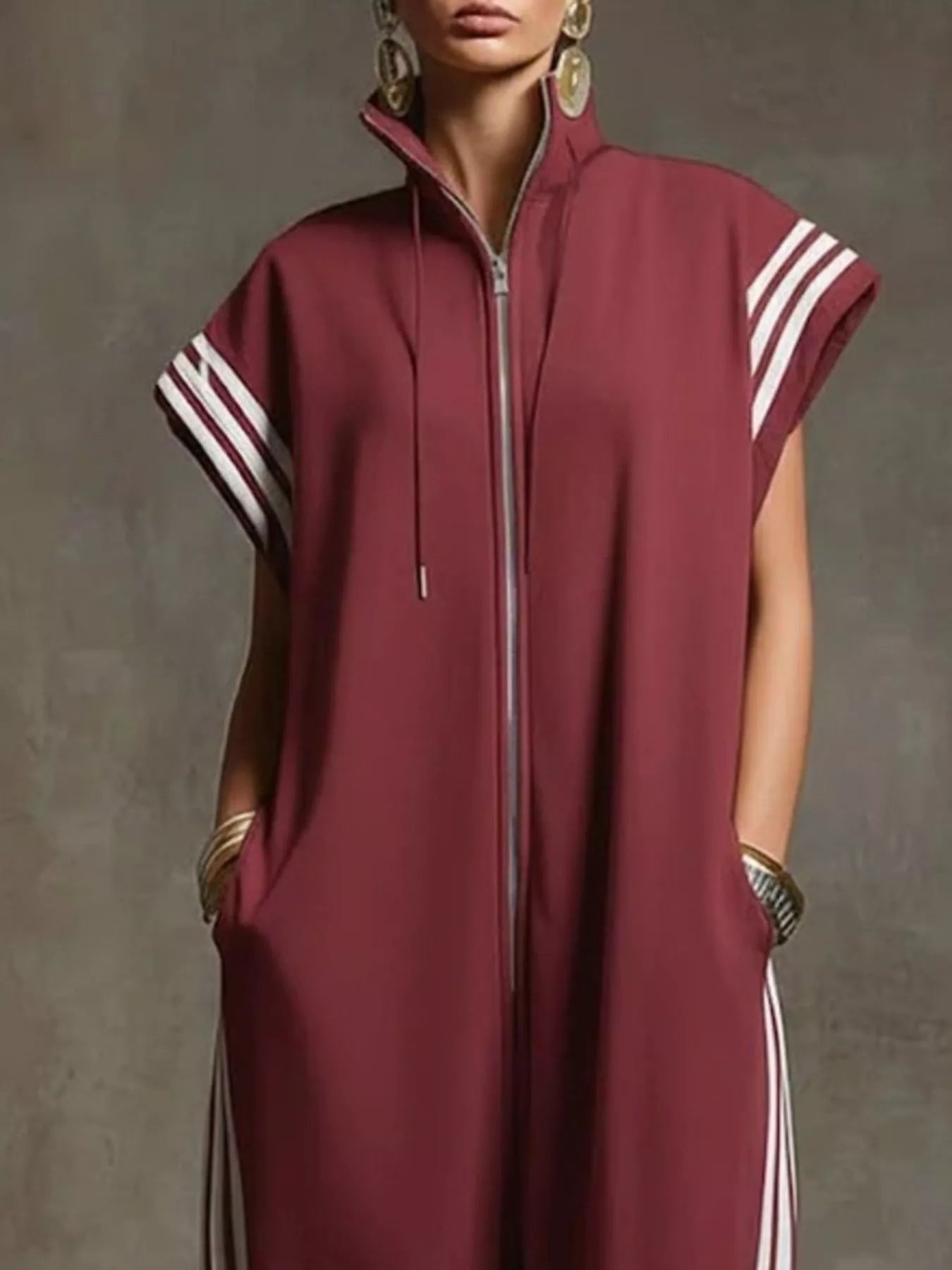 Trendsi Full Size Side Stripe Zip-Front Wide Leg Jumpsuit Plus Size -