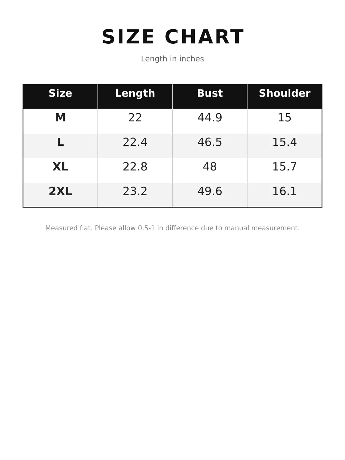 Size chart for asymmetric button closure utility vest coat