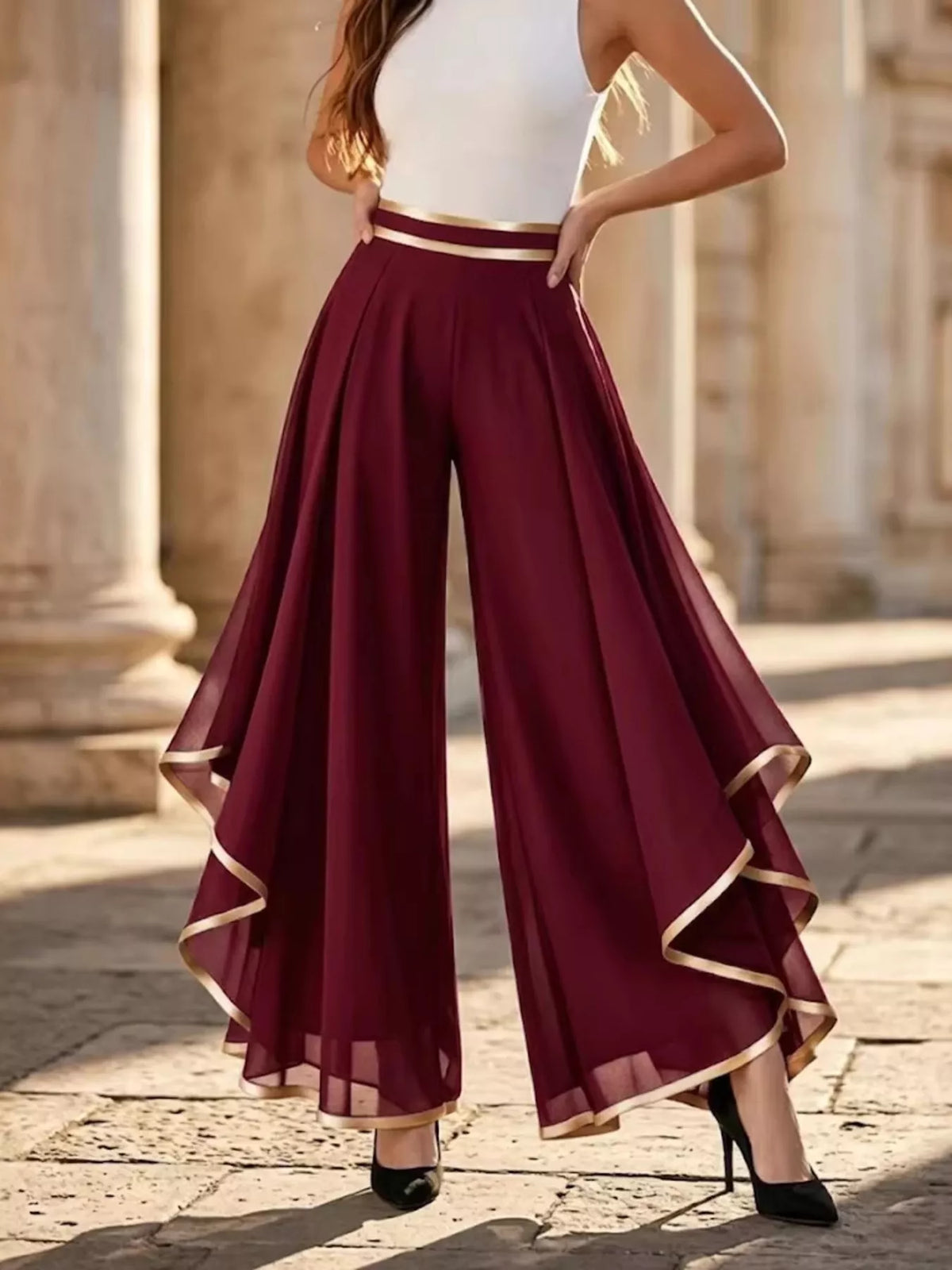 Trendsi Full Size High-Waisted Chiffon Wide-Leg Pants Plus Size -