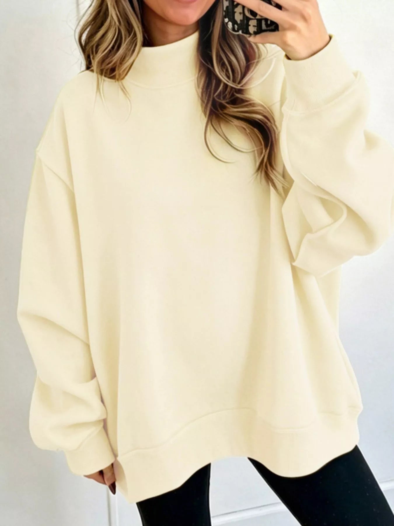 Trendsi Mock Neck Dropped Shoulder Sweatshirt -