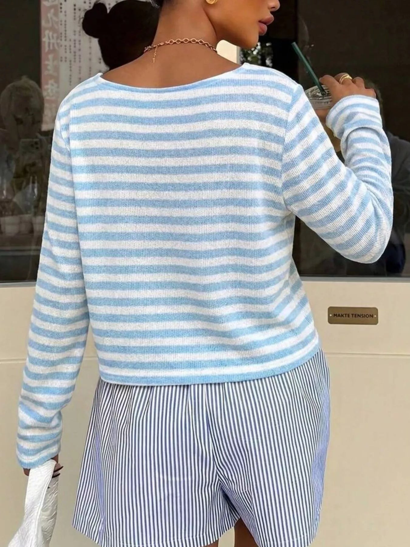 Trendsi Boat Neck Striped Long Sleeve T-Shirt -